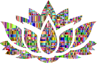 Chromatic Checkered Squares Lotus Flower Silhouette