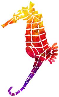 Topaz Ruby Sapphire Stylized Seahorse Silhouette