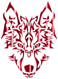 Crimson Symmetric Tribal Wolf No Background