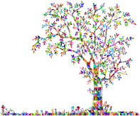 Low Poly Chromatic Tree And Flowers