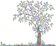 Low Poly Prismatic Tree And Flowers
