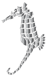 Chrome Stylized Seahorse Silhouette No Background