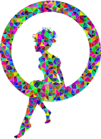 Low Poly Prismatic Fairy Sitting In A Circle Silhouette