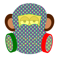 monkey wears gas mask with pattern