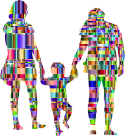 Chromatic Checkered Family With A Child In The Middle Silhouette