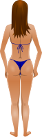 Young lady (light skin, blue bikini, brown hair)