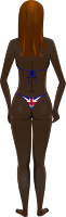 Young lady (dark skin, flag bikini, brown hair)