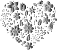 Grayscale Floral Heart No Background