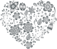 Grayscale Floral Heart 3 No Background