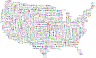 Prismatic America States And Capitals Word Cloud No Background