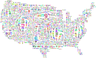 Prismatic Distorted America States And Capitals Word Cloud No Background
