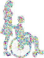 Polyprismatic Tiled Woman Pushing Man In Wheelchair Silhouette