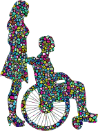Polyprismatic Tiled Woman Pushing Man In Wheelchair Silhouette With Background