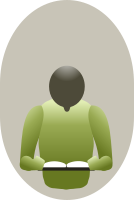 green person reading