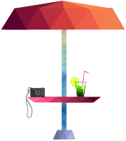 Lowpoly Beach umbrella, Camera and drink