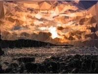 Low Poly Black Rocks Beach Sunset