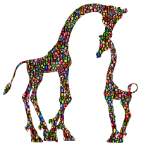 Polychromatic Tiled Mother And Child Giraffe Silhouette Variation 2