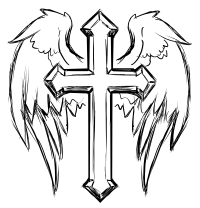 Cross With Wings Line Art