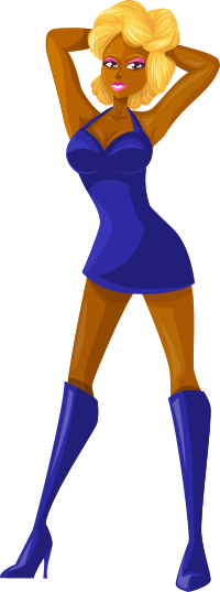Young lady 2 (blonde, dark skin, plain dress #3)