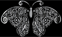 Chrome Floral Flourish Butterfly Silhouette