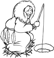 Eskimo Man Fishing Line Art