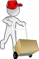 Bubble Person carrying a packet using a crate