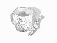 Moomin character cup and a syringe