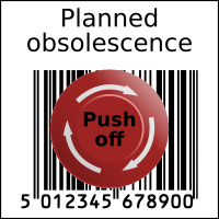 Planned obsolescence barcode in squarre with Emergency Push off button