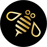 Minimal Bee or Bumblebee in Gold on a Black Circle