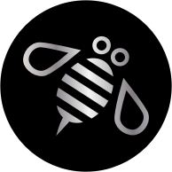 Minimal Bee or Bumblebee in Silver on a Black Circle