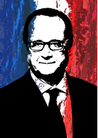 Portrait of François Hollande on a French Flag Background