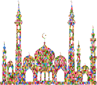 Chromatic Hex Grid Mosque Silhouette 2