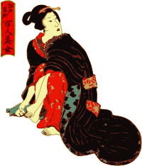 Woman in a Kimono cleans her feet