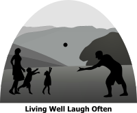 Living Well Laugh Often Logo 2 grey scale