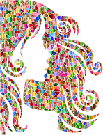 Chromatic Tiled Female Hair Profile Silhouette
