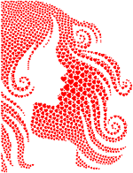 Female Hair Profile Silhouette Hearts Red