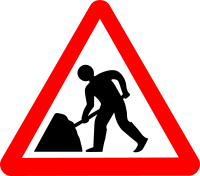Roadsign man w umbrella