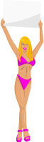 Girl with sign (pink bikini, blonde hair, light skin)