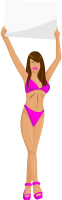 Girl with sign (pink bikini, brown hair, light skin)