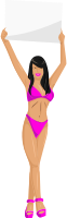 Girl with sign (pink bikini, black hair, light skin)