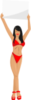 Girl with sign (red bikini, black hair, light skin)