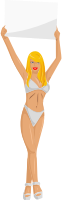 Girl with sign (white bikini, blonde hair, light skin)