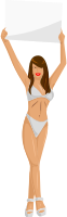 Girl with sign (white bikini, brown hair, light skin)