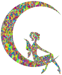 Polychromatic Low Poly Fairy Relaxing On The Crescent Moon II