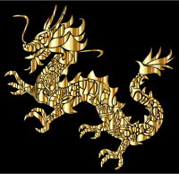 Gold Tribal Asian Dragon Silhouette