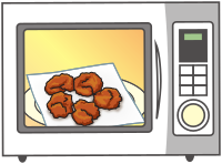 Simple microwave oven with food inside - front view