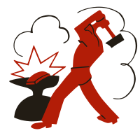 Worker smashing capitalism with a hammer