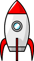 A cartoon moon rocket