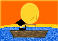 Chinese Man in a Boat under a Sunset