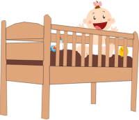 Plank cot bed with baby and Accessories